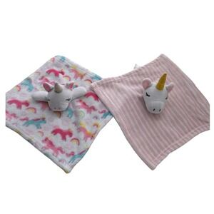 Azzure Home Baby Unicorn‎ Security Blanket Lovey Set Pink Stripes Rainbow 2 Pack